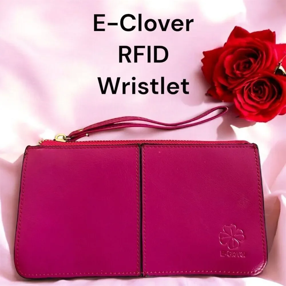 E-Clover Women's Hot Pink RFID Blocking Wristlet Travel Wallet Zipper Multi Slot